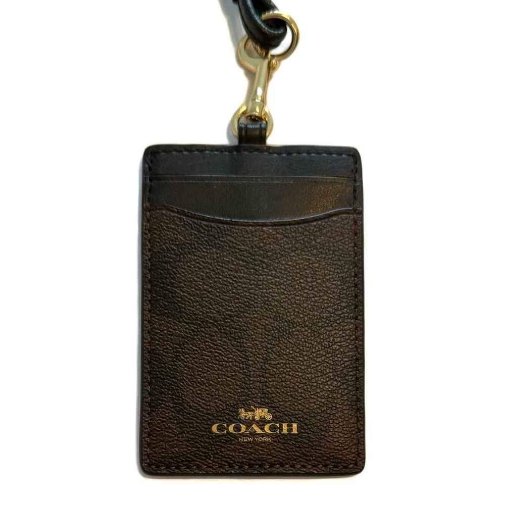 COACH Brown/Black Signature Lanyard Card Holder NWT
